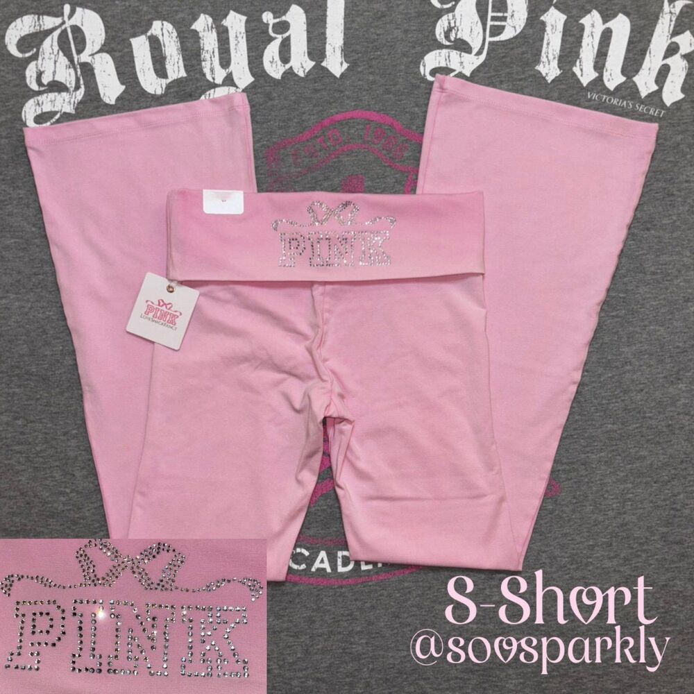 PINK X LOVESHACKFANCY Pink Lollipop Bling FOLDOVER FLARE LEGGINGS - Small Short